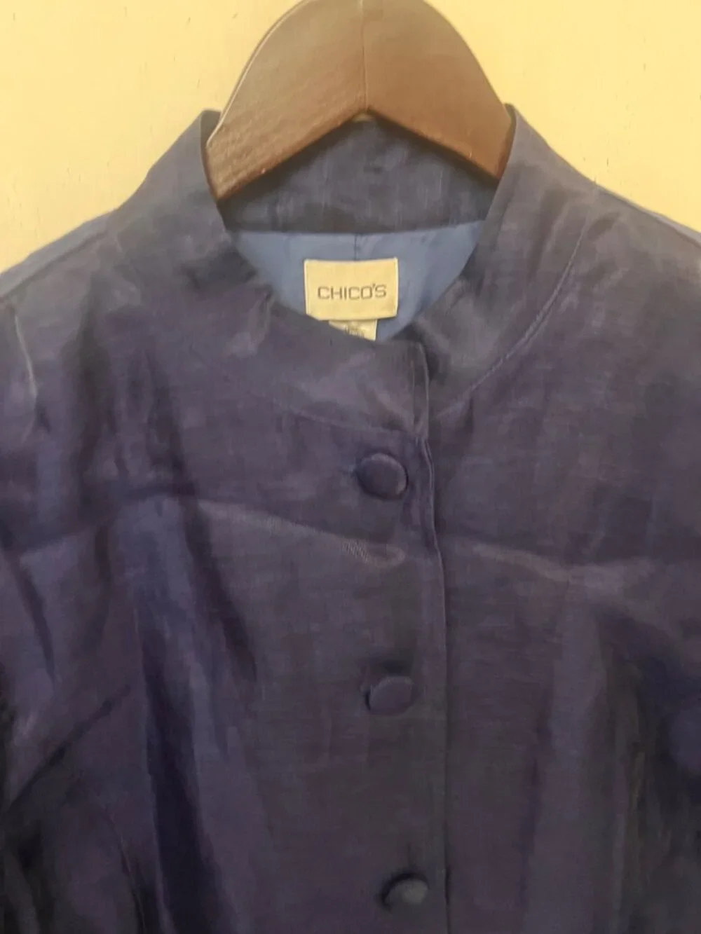 CHICO'S Women's Royal Blue Iridescent Linen Blend Blazer Chico's Size 2 L US 12